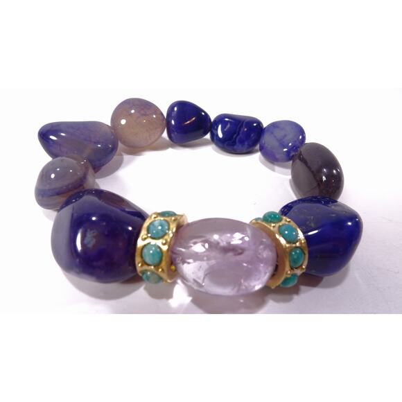 Neiman Marcus Lee Angel Majestic Glass Stone Cabochon Gold Ring Bracelet NWT 350 - Picture 9 of 10